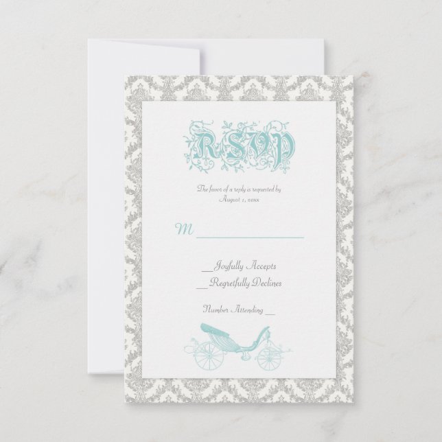 Fairytale RSVP Card Damask Turquoise (Front)