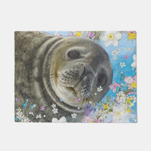 Fairytale Sealion in Ocean of Flowers Doormat