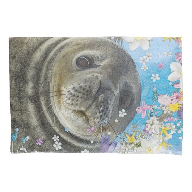 Fairytale Sealion in Ocean of Flowers Pillowcase (Front)