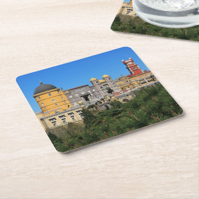 Fairytale Sintra Palace photo, in Portugal Square Paper Coaster (Angled)