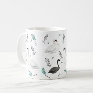 Fairytale Swan Illustration Folk Botanical Coffee Mug