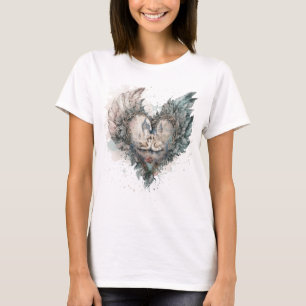 Fairytale Swans in Feathered Heart T-Shirt