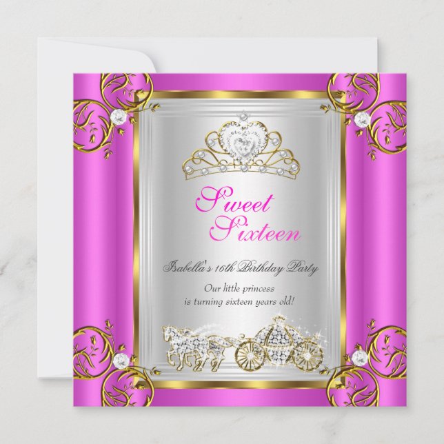 Fairytale Sweet 16 16th Birthday Hot Pink Invitation (Front)