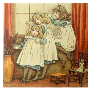 Fairytale Three Girls Window Kate Greenaway   Tile