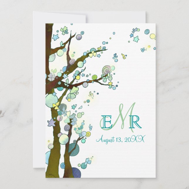 Fairytale Trees Unique White Wedding Invitation (Front)