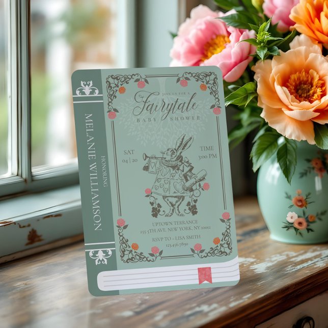 Fairytale Vintage Alice In Wonderland Green Book Invitation (Fairytale Vintage Alice In Wonderland Green Book Invitation)