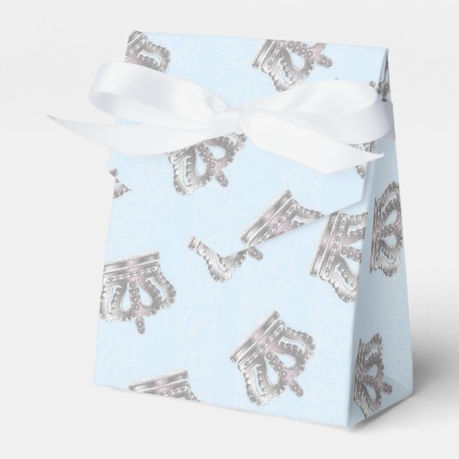 Fairytale Vintage Crown Blue Party Favour Boxes (Front Side)