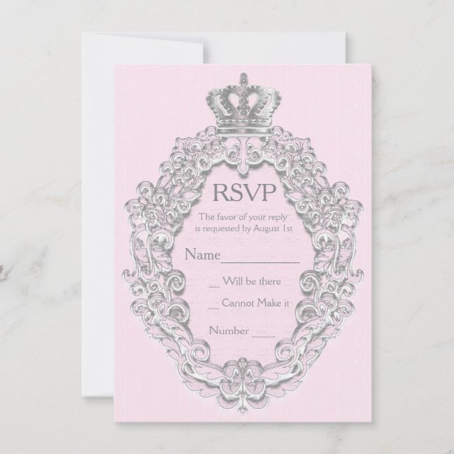 Fairytale Vintage Princess Pink Royal RSVP Card (Front)