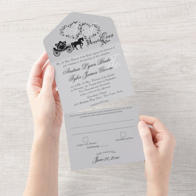 Fairytale Wedding Carriage Silver Grey All In One  All In One Invitation (Tearaway)