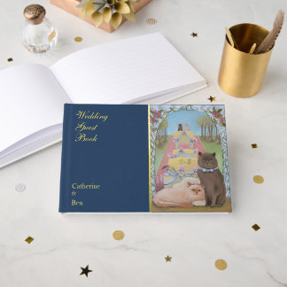 Fairytale Wedding Cats 9" x 6" Gold Guest Book