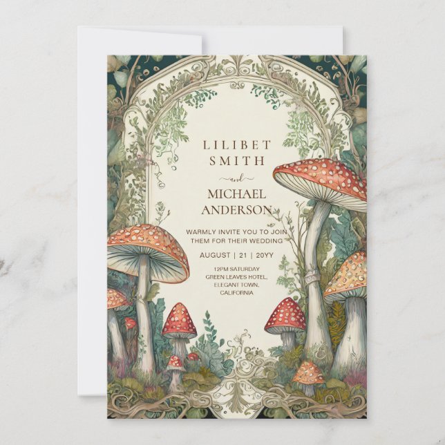 Fairytale Wedding Fairycore Mushrooms Forest  Invitation (Front)
