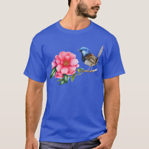 FairyWren Bird Pink Camellia FlowerBirding Bird Wa T-Shirt