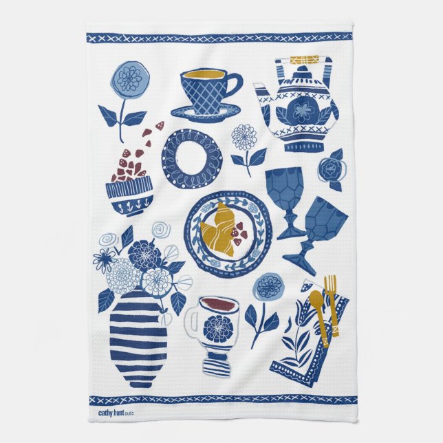 Faisons Brunch ! Torchon en marine et blanc (Vertical)