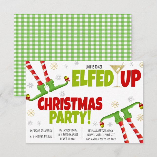  Faisons Elfed Up Invitation de la fête de Noël (Devant / Derrière)