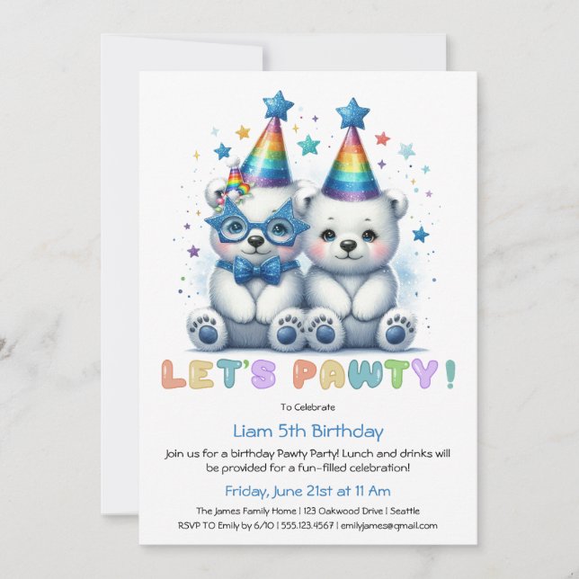 Faisons la fête ! Cute Ours Polaire Invitation d'a (Devant)