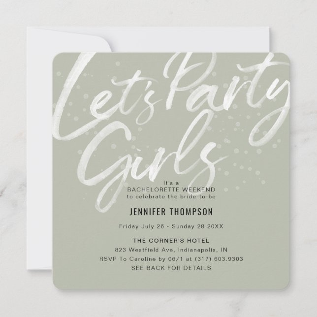 Faisons la fête Olive Bachelorette Invitation (Devant)