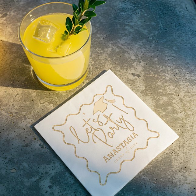 Faisons la fête Script Fun Grad Casquette Grad Gra (Let's Party Script Fun Grad Cap Graduation Party Foil Napkins)