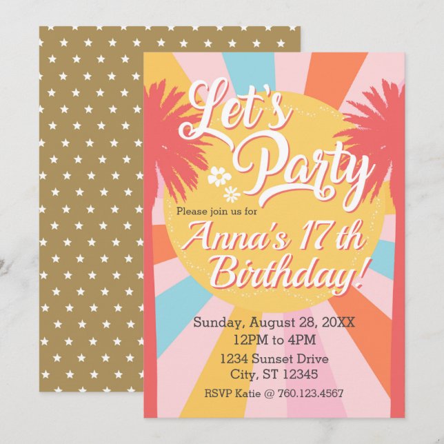 Faisons la fête Sunshine Palms Invitation Annivers (Devant / Derrière)