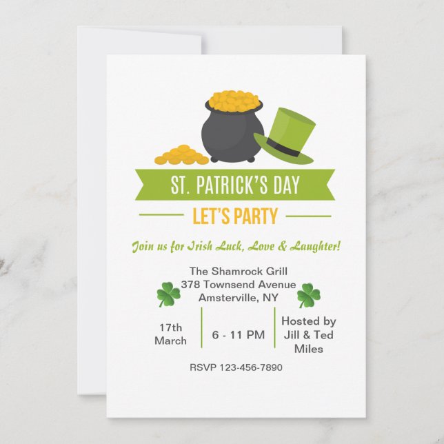 Faisons la fête sur St. Patrick's Day Invitation (Devant)
