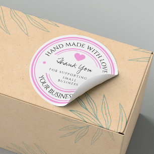 fait à la main avec amour   merci sticker rose noi