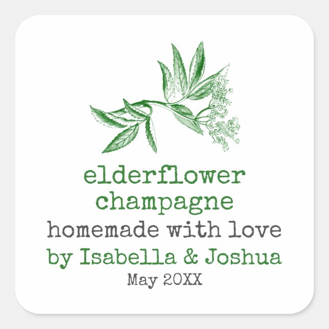 Fait maison avec amour étiquette Elderflower Chanp (Devant)