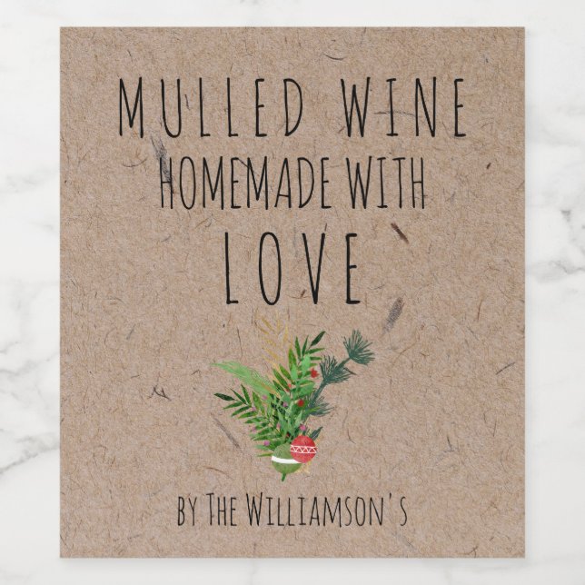 Fait maison avec amour Vin Mulled Kraft Étiquette  (Étiquettes simples)