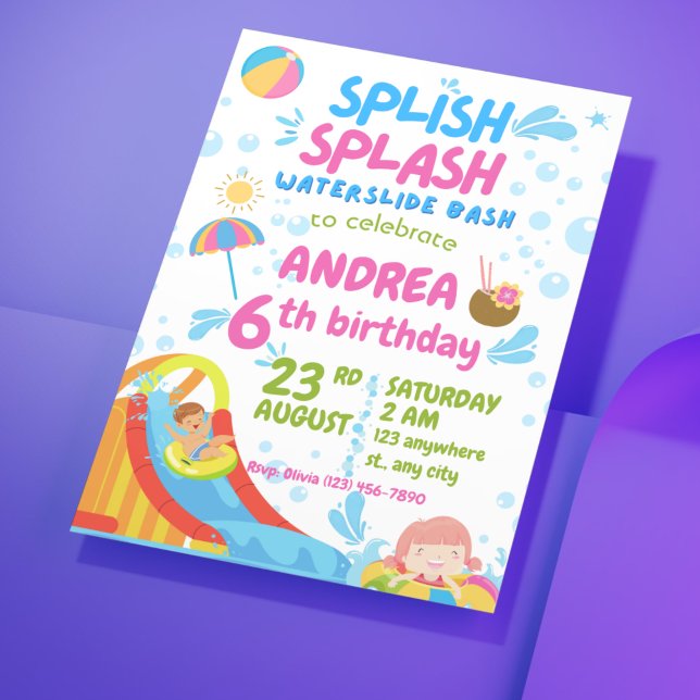 Faites un Splash ! Invitation à l'anniversaire de  (Make a Splash! Cool & Editable Boy's Pool Party Invitation)