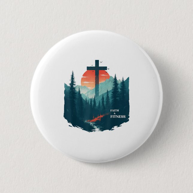 Faith &amp; Fitness Christian - Workout Motivation 2 Inch Round Button (Front)