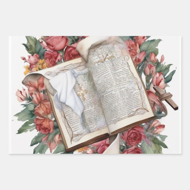 Faith and Bible Design for Sympathy Wrapping Paper Sheet (Front)