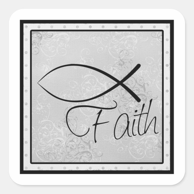 Faith and Christian Fish Square Sticker (Front)