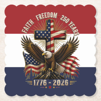 Faith and Freedom Patriotic Eagle Art | 250 Years Paper Coaster
