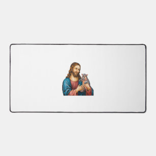 Faith and Fun Moo Deng the Hippo Held by Jesus Tan Desk Mat