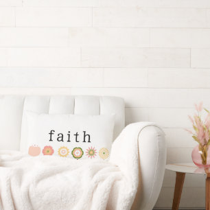 Faith and Hope Pink Flowers Modern Inspirational Lumbar Pillow