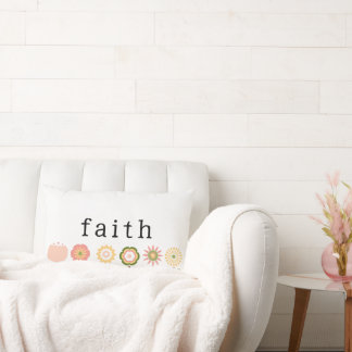 Faith and Hope Pink Flowers Modern Inspirational Lumbar Pillow
