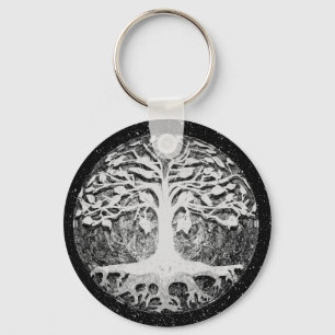 Faith and Hope Tree of Life Black and White Keychain