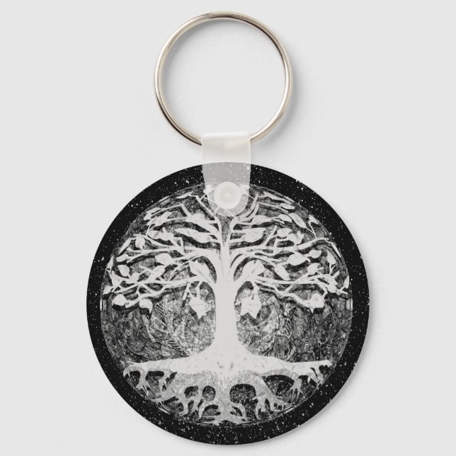 Faith and Hope Tree of Life Black and White Keychain (Front)