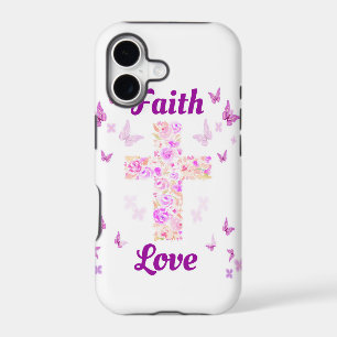 Faith and Love Cross of Roses with Pink Butterflie