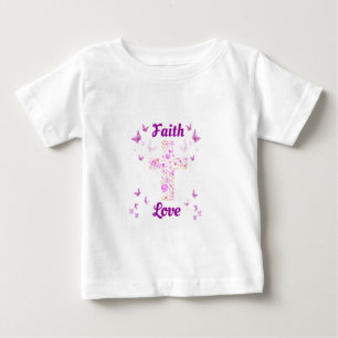 Faith and Love Cross of Roses with Pink Butterflie Baby T-Shirt