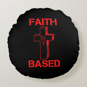 Faith Based Cross And Heart Round Pillow