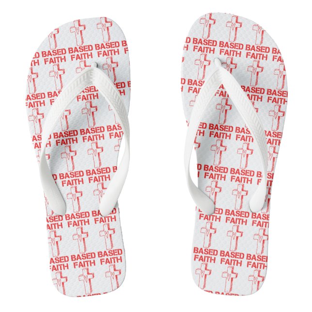 Faith Based Cross And Heart White All-Over Flip Flops (Footbed)