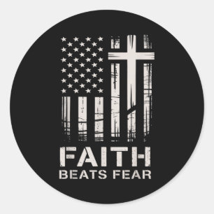 Faith Beats Fear American Flag Christian Cross Classic Round Sticker