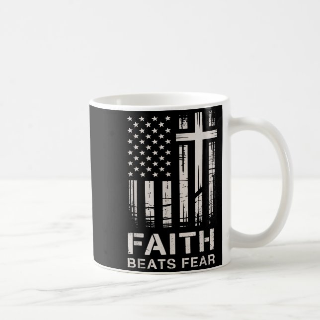 Faith Beats Fear American Flag Christian Cross  Coffee Mug (Right)