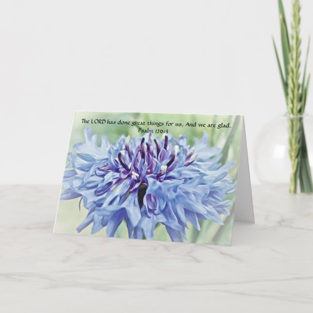 Faith Bible Verse Blue Flower Note Card (Front)
