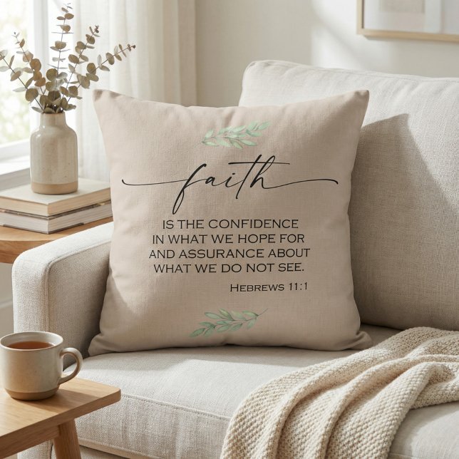 Faith Bible Verse from Hebrews 11:1 Throw Pillow (Creator Uploaded)
