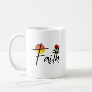 Faith Black Typography With Rose Coffee Mug