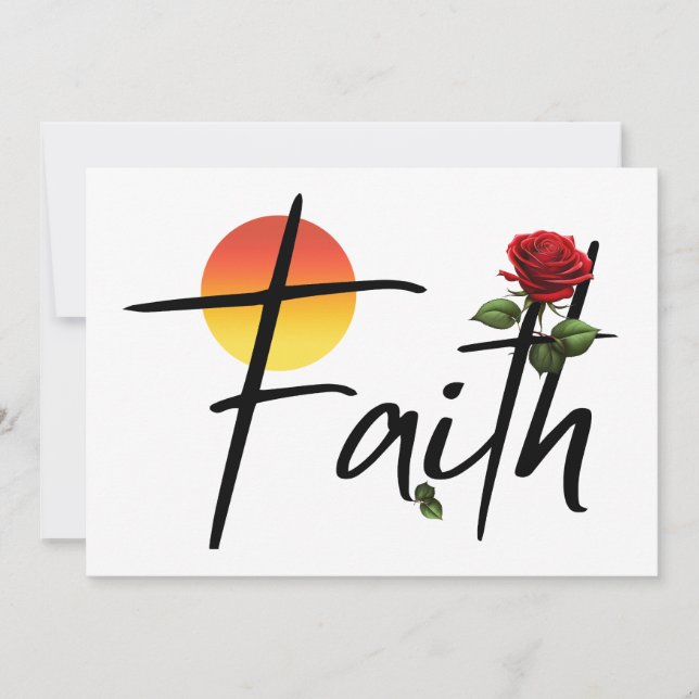 Faith Black Typography With Rose Invitation (Front)