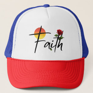 Faith Black Typography With Rose Trucker Hat