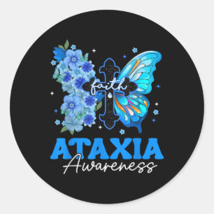 Faith Butterfly Christian Cross Ataxia Awareness Classic Round Sticker