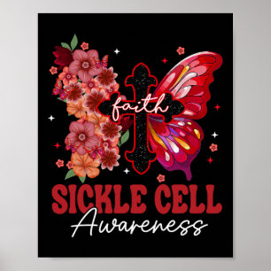 Faith Butterfly Christian Cross Sickle Cell Awaren Poster