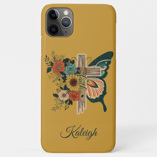 Faith Butterfly Flowers Christian Cross Name  Case-Mate iPhone Case (Back)